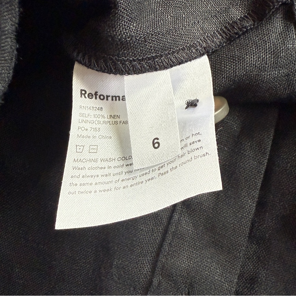 Reformation Finn chic Black linen classic minimalist Button-Down Dress 6 - Picture 10 of 11